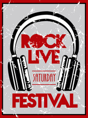 Canvas Print - rock live festival lettering poster with headphones