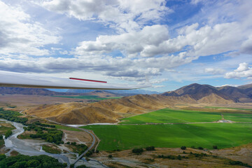 Poster - Aerial view of Canterbury landscape through perspex canopy from within glider cockpit in flight.