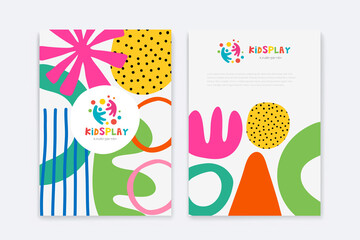 kids arts logo and stationery vector. cute kids multi colored cover design for advertising brochure,
