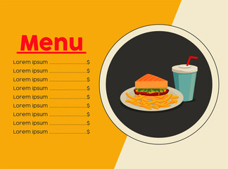 Sticker - fast food menu in yellow template card