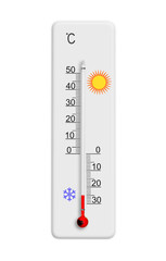 Celsius scale thermometer for measuring weather temperature. Thermometer isolated on white background. Ambient temperature minus 25 degrees