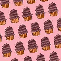 Sticker - delicious sweet cupcakes pattern background