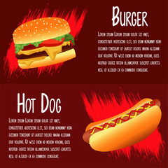 Wall Mural - delicious fast food menu template with burger and hot dog