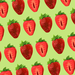 Sticker - fresh strawberries fruits pattern background