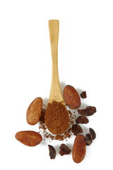 Sticker - cocoa nibs and beans isolated on white background