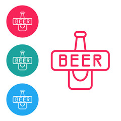 Poster - Red line Beer bottle icon isolated on white background. Set icons in circle buttons. Vector.