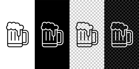 Canvas Print - Set line Wooden beer mug icon isolated on black and white,transparent background. Vector.