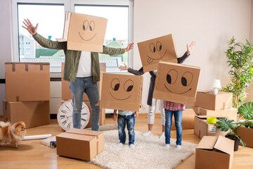 Unpacking and moving in with boxes on their heads