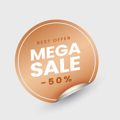 Wall Mural - mega sale label or sticky with 50% discount offer on white background.