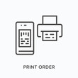 Print order flat line icon. Vector outline illustration of purchase check. Black thin linear pictogram for digital cashier