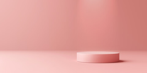 Pink product background stand or podium pedestal on advertising display with blank backdrops. 3D rendering.