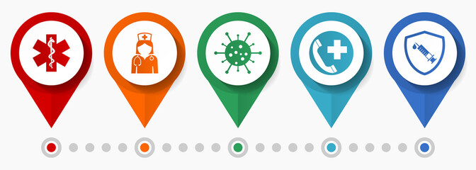 Poster - Coronavirus vaccine, medicine vector icons, set of flat design healthcare concept pointers