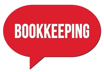 BOOKKEEPING text written in a red speech bubble