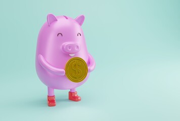 Piggy bank with money coin