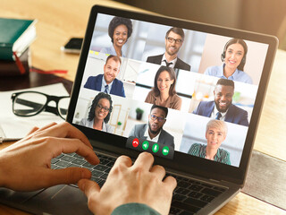 Aufkleber - Coworkers Having Online Meeting Making Video Call On Laptop Indoor
