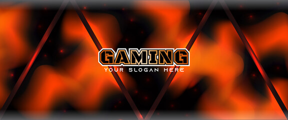 Wall Mural - Futuristic orange and black abstract gaming banner design template with metal technology concept. Vector graphic for business corporate promotion, game header social media, live streaming background