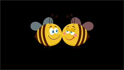 Wall Mural - Bee Cartoon Characters Couple In Love. 4K Animation Video Motion Graphics Without Background 