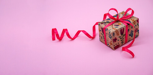 Holiday package. Red Ribbon. A handmade gift.