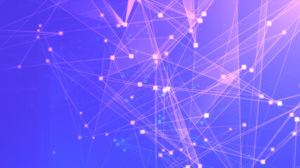 Poster - Abstract purple violet polygon tech network with connect technology background. Abstract dots and lines texture background. 3d rendering.