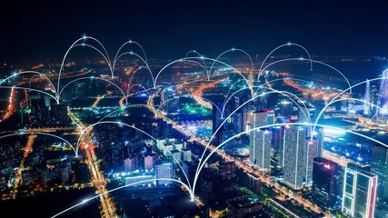 smart Connected city skyline. Futuristic network concept, city Technology.