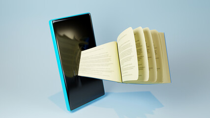 Poster - Digital Online Education. 3d of mobile, book learning on phone website background. social distance concept. Classroom Online internet network.