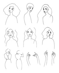 line drawing woman people clipart black woman png face line art hand drawn flower floral sketch sunflower girls digital clipart women