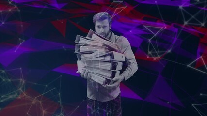 Wall Mural - Animation of man carrying office files over network of connections