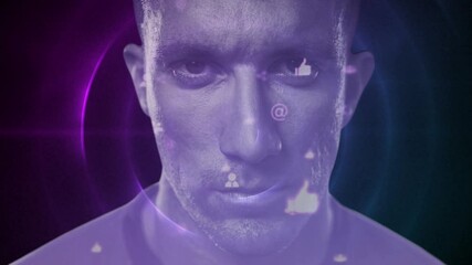 Poster - Animation of portrait of serious man with digital online social media icons