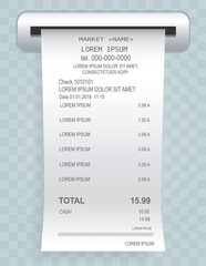 Aufkleber - payment check paper document poked out of cash register. buying financial invoice bill purchasing ca