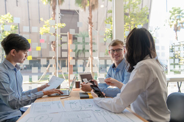 Creative graphic designers team draft planning application development process prototype layout for mobile web. User Experience Concepts