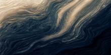 Abstract Paint Background By Deep Blue And Gold Color With Liquid Fluid Texture In Luxury Concept.