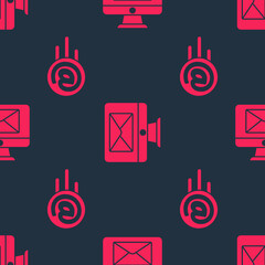 Poster - Set Mail and e-mail and Monitor and envelope on seamless pattern. Vector.