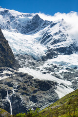 Wall Mural - Rob Roy Glacier on the South Island of New Zealand. Frozen ice on a mountain of the Alps.