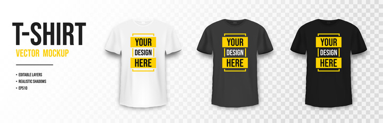 t-shirt mockup in white, gray and black colors. mockup of realistic shirt with short sleeves. blank 