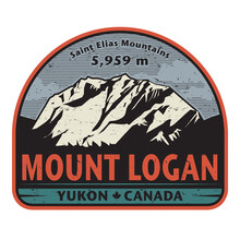 Sticker Or Label With Mount Logan Mountain Peak, In Yukon, Canada