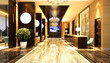 3d render of luxury hotel reception, entrance hall and lobby