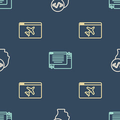 Set line Front end development, Website template and UI or UX design on seamless pattern. Vector.