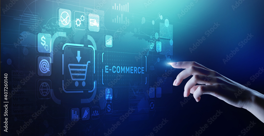 E-commerce business online digital internet shopping concept on virtual screen. - obrazy, fototapety, plakaty 