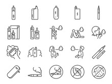 Vaping Line Icon Set. Included The Icons As Smoking, Vapor, Vape, Electronic Cigarette, Unhealthy Living, And More.