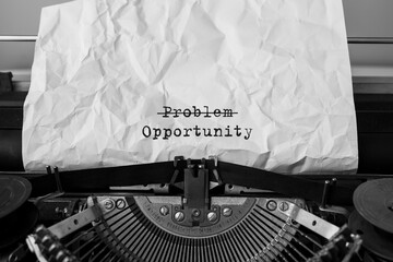 Poster - text problem opportunity typed on retro typewriter