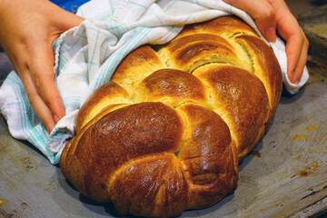 Wall Mural - A braided challah brioche bread