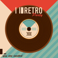 Poster - retro party lettering poster with vinyl disc