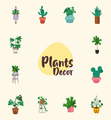 Poster - bundle of home plants in ceramic pots decor and lettering