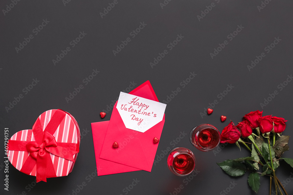 Composition for Valentine's Day on dark background