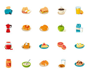 Poster - bundle of twenty breakfast ingredients set icons