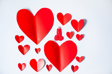 Poster - Valentines Day red paper hearts, holiday background