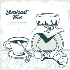 Canvas Print - breakfast time lettering poster with croissant and coffee