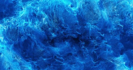 Poster - abstract turbulent and flowing water or blue liquid particles. motion background with blue water for