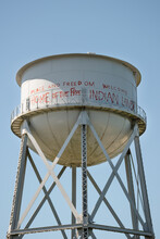 Alcatraz Island Water Tower Storage Tank. Native American Free Indian Land Historic Sign And Graffiti 
