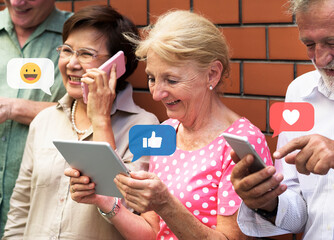 Sticker - Diverse elderly using digital devices